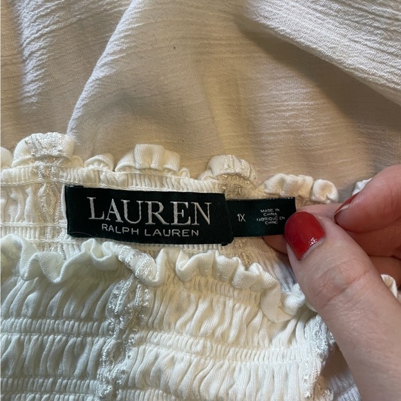 Lauren Ralph Lauren Off the Shoulder White Flowy Top 1X - Picture 6 of 6